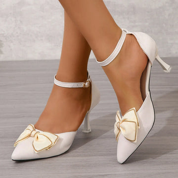 Xajzpa Fashion Solid Color High Heels Women's Summer New Bowtie Sexy One Word Buckle Casual Comfortable Shoes Women